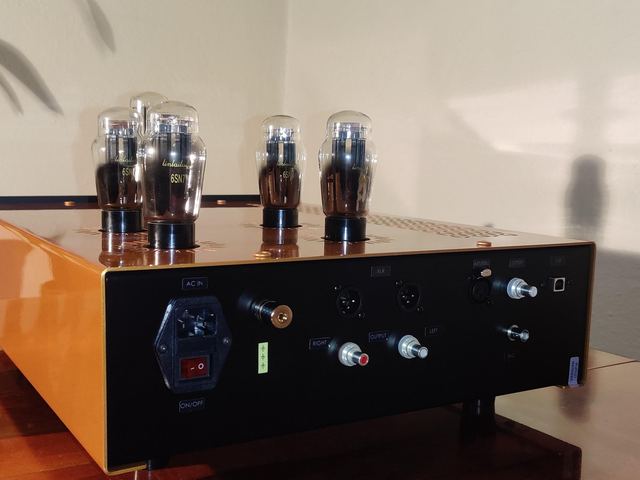 Orange build, rear panel, 6SN7 output valves